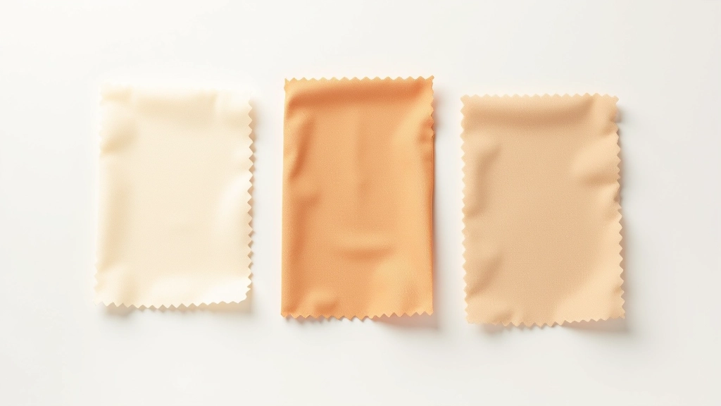 Three color swatches showing warm neutral palette - cream, caramel, and soft tan tones arranged together