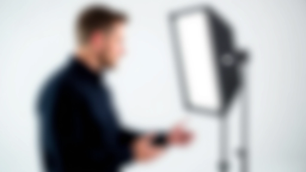 Photographer adjusting key light position on studio light stand with reflector panel nearby